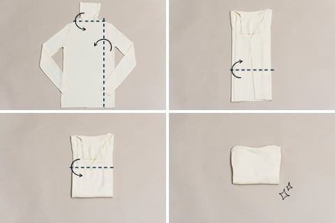 洋服のたたみ方4選💁🏻‍♀️💭 ⁡ ・フード付きパーカー ・ワイシャツ ・薄手インナー ヒートテック等・Tシャツ☜一瞬でたためる早技ver. ⁡ 今回はこの4種類のたたみ方をご紹介しています！ ⁡ どのたたみ方も仕上がりがキレイで感動するのですが、Tシャツの早技はたたむ