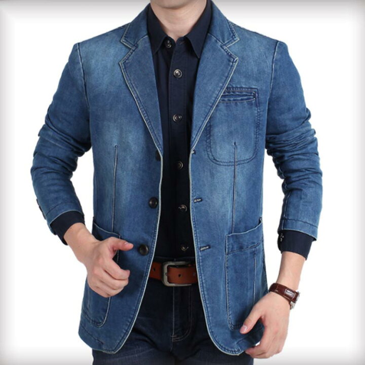 Amazonhvreiopスーツ ジャケット メンズ デニム ビジネス コート 長袖 カジュアル テーラードジャケット 秋 冬 春アウター 細身 礼服 結婚式 紳士 スリム ビジカジ ブレザー 軽量 ジージャン 就活 冠婚葬祭 就職スーツ ダークブルー,Lコート・ジャケット通販