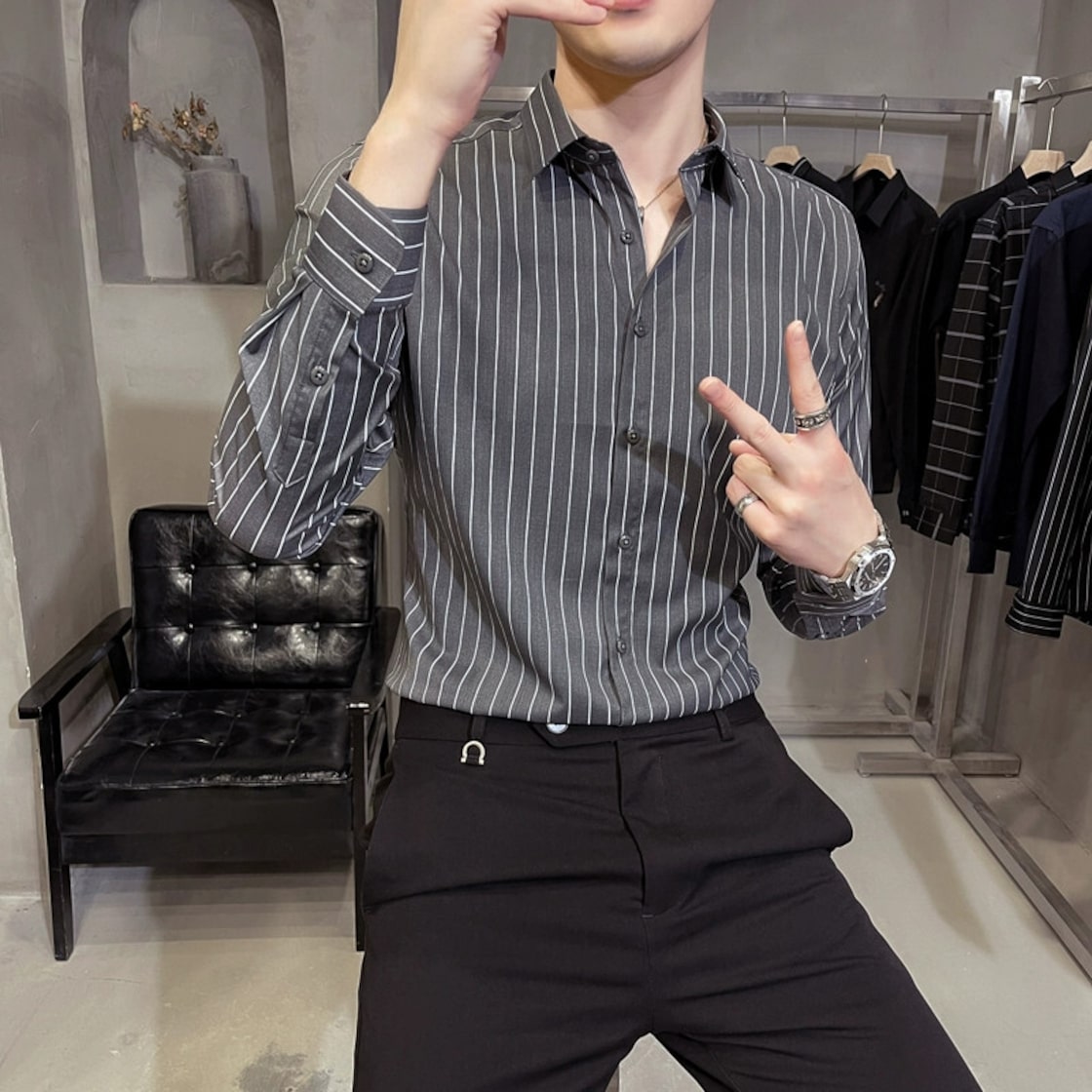 長袖シャツ ストライプ ビジネスシャツ コットン メンズ 紺 青 水色S~XXL大きいサイズも入荷 : BIN-1 LIMITEDヤフーショップ -通販 - Yahoo!ショッピング