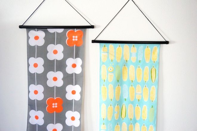 セリアの手ぬぐいと突っ張り棒で縫わずに簡単タペストリーAnzu＊手づくりのしあわせ時間＊