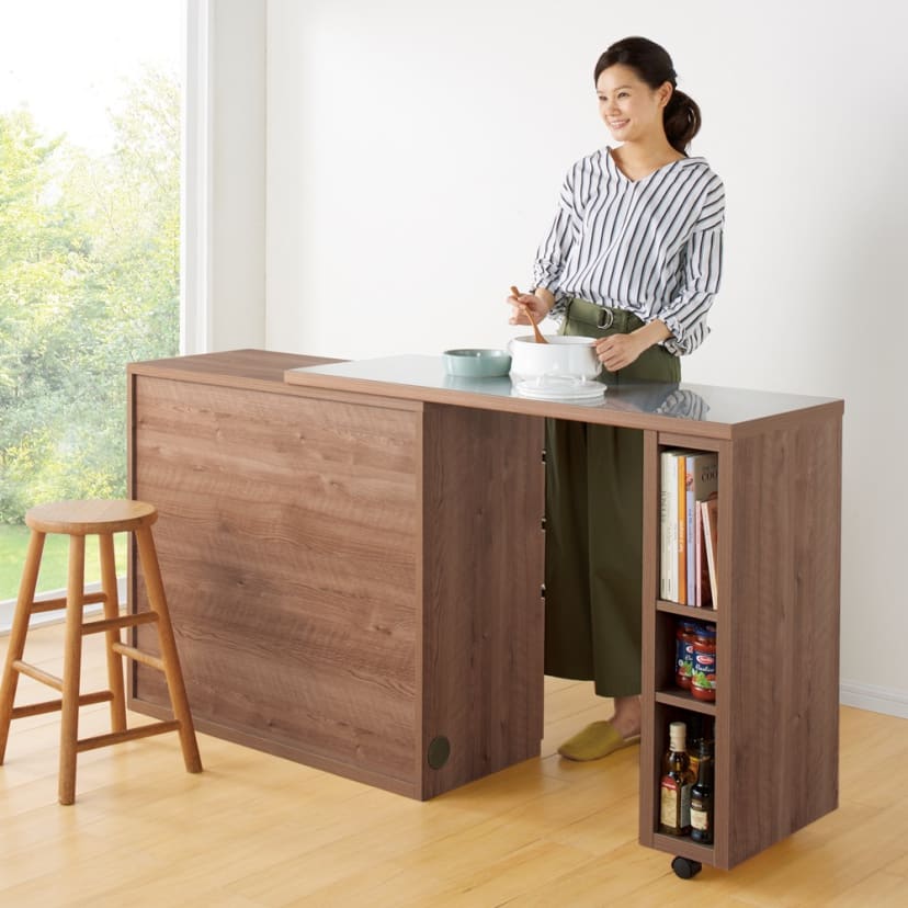 カウンターテーブル リビングテーブル キッチンカウンター ワーキングテーブル 延長ダイニングテーブル 折り畳み式ダイニングテーブルダブルバタフライトップ キッチンワゴン キャスター付き ストレージスペース 実用的 かわいらしい 木の色 ホワイト - メルカリ