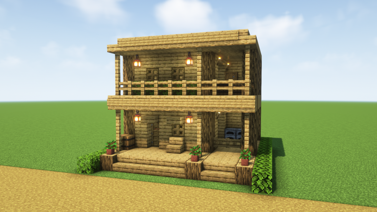 マイクラ建築：1種の木だけで作る実用的な仮拠点用ログハウス。簡単10×10。No.107SOUのマイクラログ