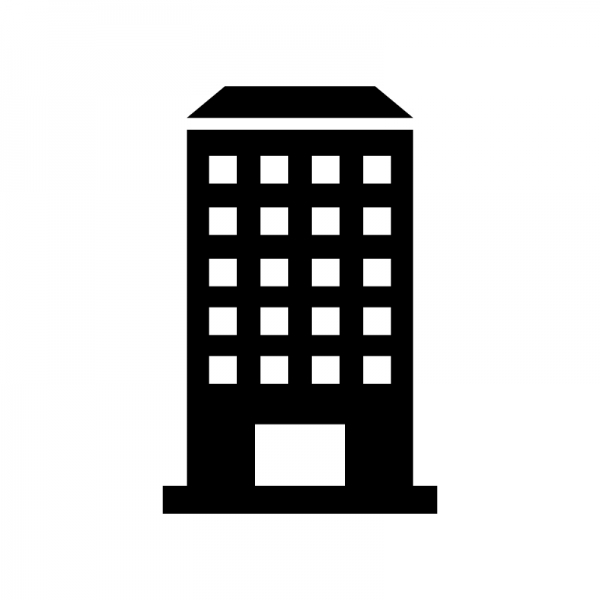 会社のビルと社員 ビジネス ピクトグラム：イラスト無料