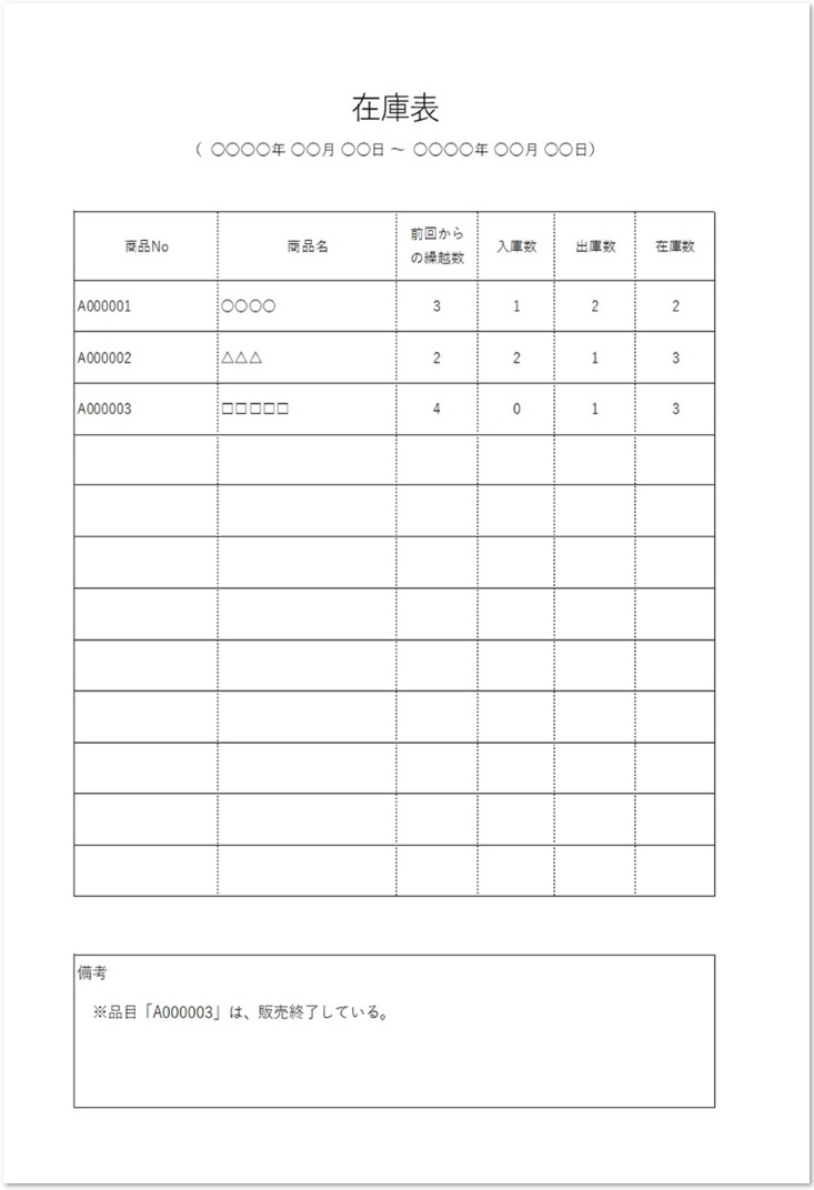 手書き記入が簡単なエクセルとワードの在庫管理表💗無料ダウンロード「かわいい」雛形・テンプレート素材