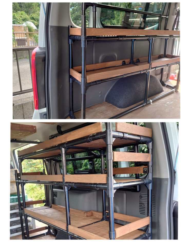 NV350キャラバン 荷室にイレクターパイプを使用した棚を追加NV350キャラバンの全て