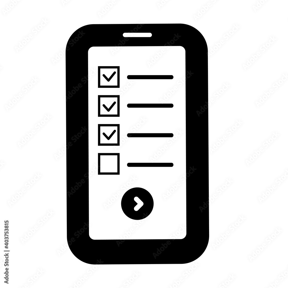 Image vectorielle Stock スマートフォンによるアンケートの白黒アイコンAdobe Stock