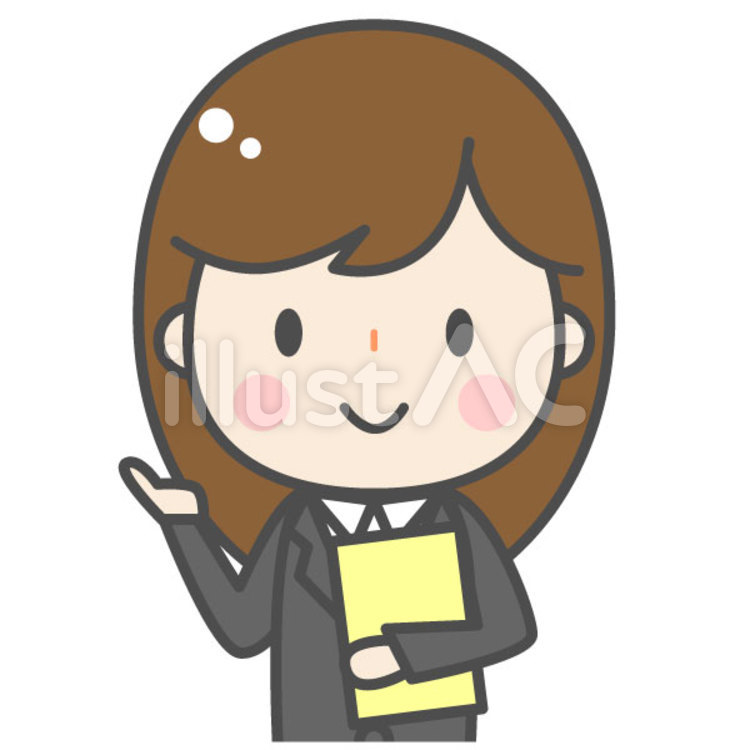 無料素材ビジネス資料を使ってプレゼンをするスーツ姿の女性のイラスト