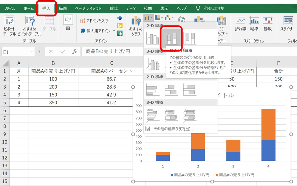 Excel 積み上げ棒グラフで実数と割合を同時に表示させる方法コンサルの学び場
