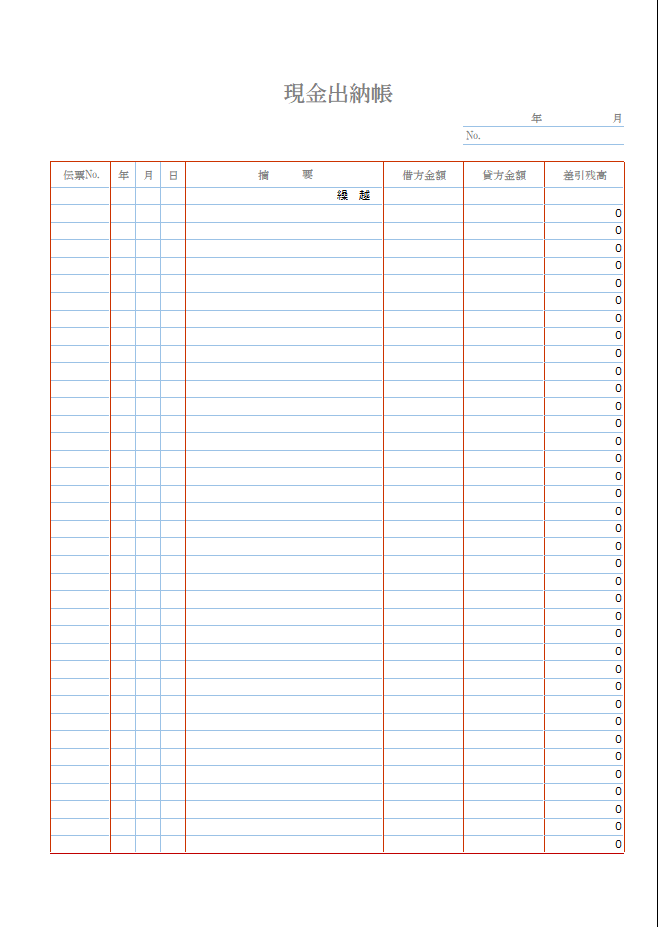小口現金出納帳テンプレート01「シンプルな入出金記録用」 エクセル・Excel 無料ダウンロードテンプレートNAVI