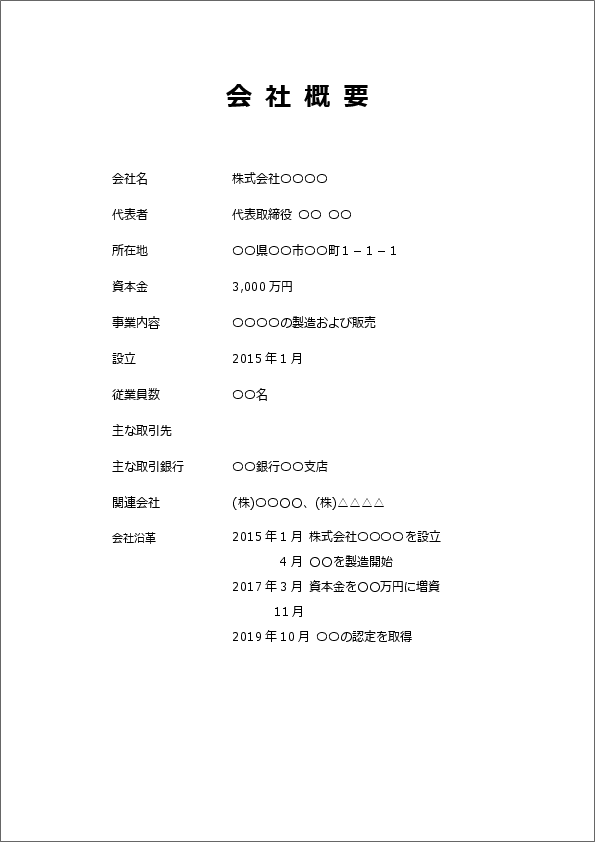 会社概要テンプレート トップ10 サンプルと例付き