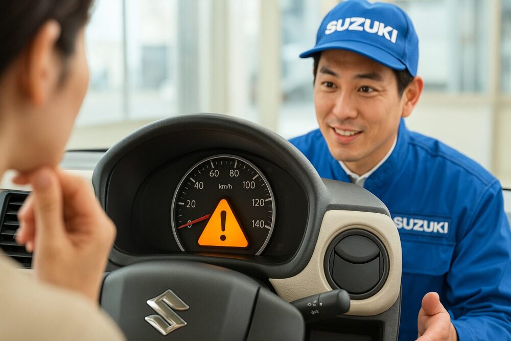 車の警告ランプについて今朝運転中に突然スピードメーターの辺りに三角の中に- Yahoo!知恵袋