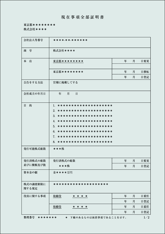 代表者事項証明書の英語翻訳・英訳のサンプル・見本・テンプレートアポスティーユ申請代行センター®