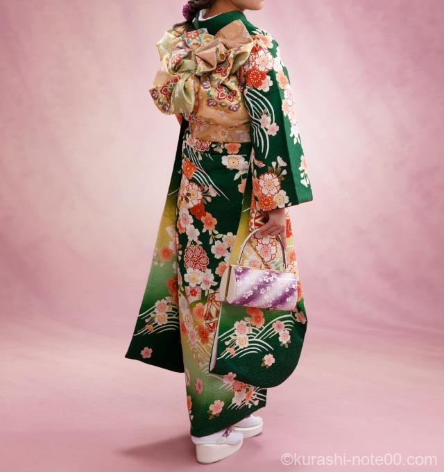 振袖袴： R2113白 菊牡丹に笹│ 袴レンタル │ 京都着物レンタル夢館