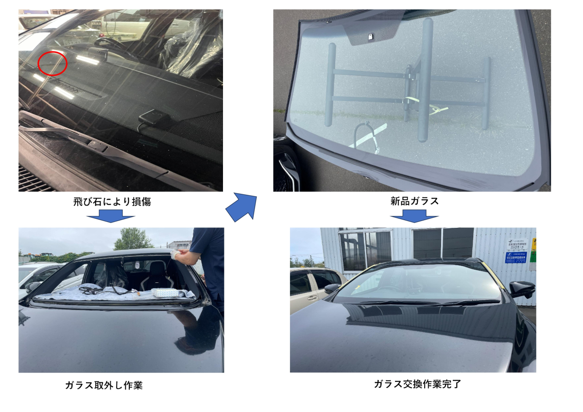 飛び石保険修理 ハリアーフロントガラス交換 自動車保険修理フロントガラス割れフロントガラスヒビ横浜市戸塚区の車検・車の整備、修理 ならアイピーエム