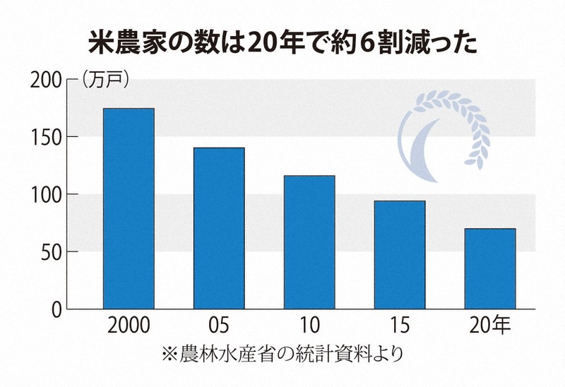７＠２グラフ② 米農家の減少により米の作付け面積はこの50年で半減長周新聞