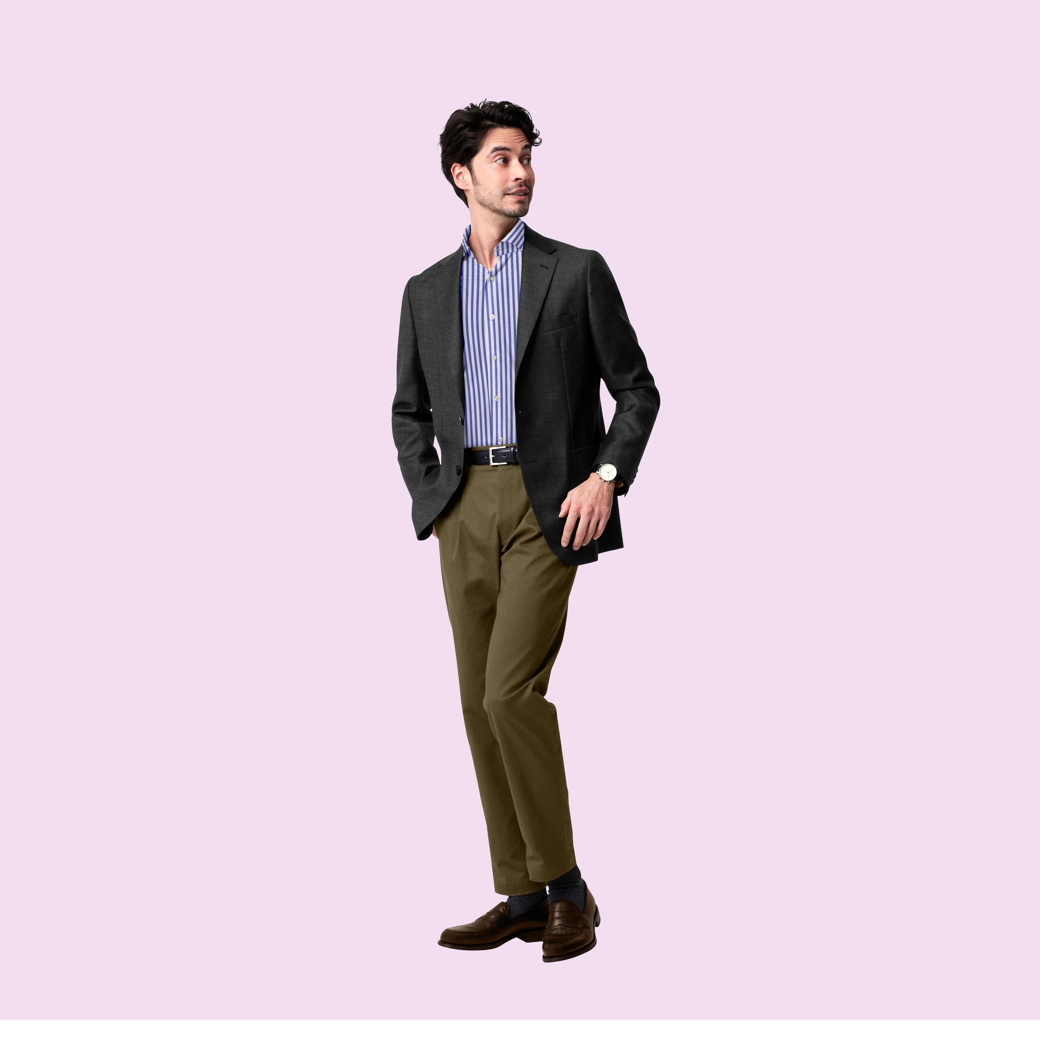 ストライプ ビジネス シャツ 3色 11024Oshamen