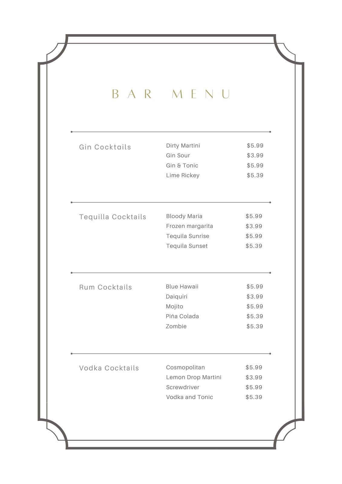 無料メニューテンプレート – ベーシックなサロン向けのメニューデザインASOBOAD