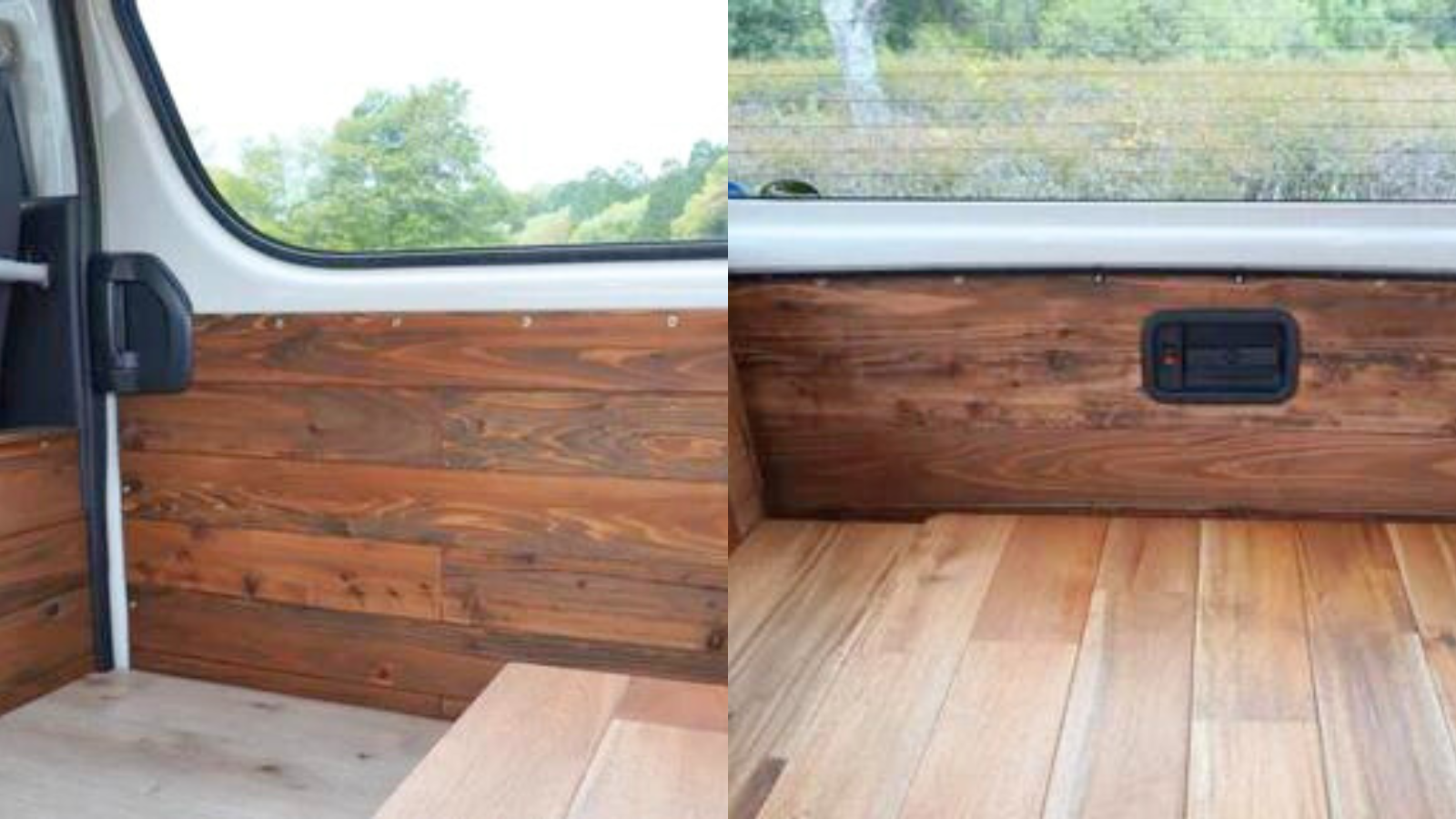 タウンエースの天井板張り ベニヤ板をカットしてワトコオイルで着色。 元々タウンエースに付いてた天井の骨組みで押さえて、サイドにLEDテープライトを仕込みました。なかなか男前ライクな天井ができました👍✨スパイクオートモーティブ姫路板金塗装車好きが好き