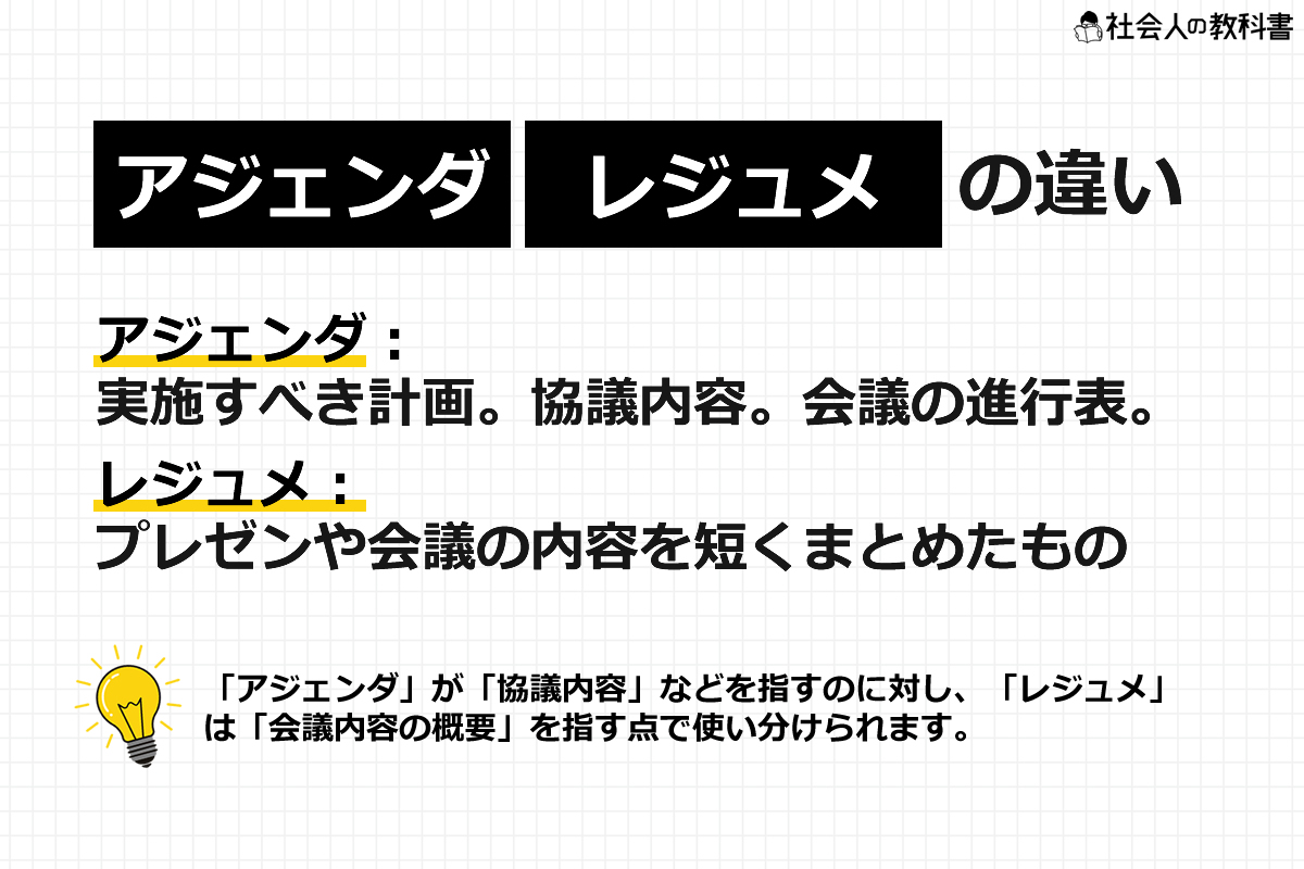 アジェンダ」「レジュメ」の意味と違い - 社会人の教科書