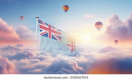 フィジーの国旗 フィジーの国旗を背景にPremium写真