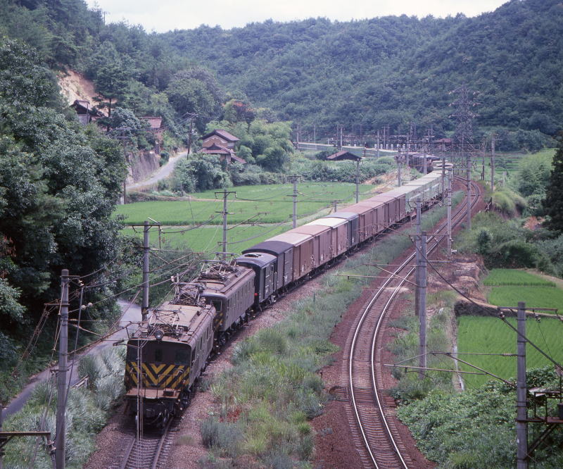 北陸本線で一般貨物列車を牽引中のEF81 雑多な編成が昭和ですね。北陸本線貨物列車ef81芦原温泉駅国鉄時代国鉄型車両