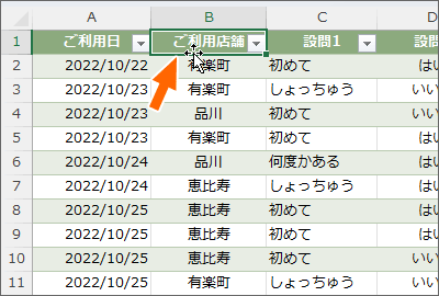 Excel エクセルデータを横方向に入力したい