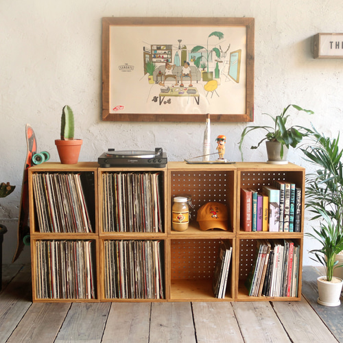無垢材レコードディスプレイラック