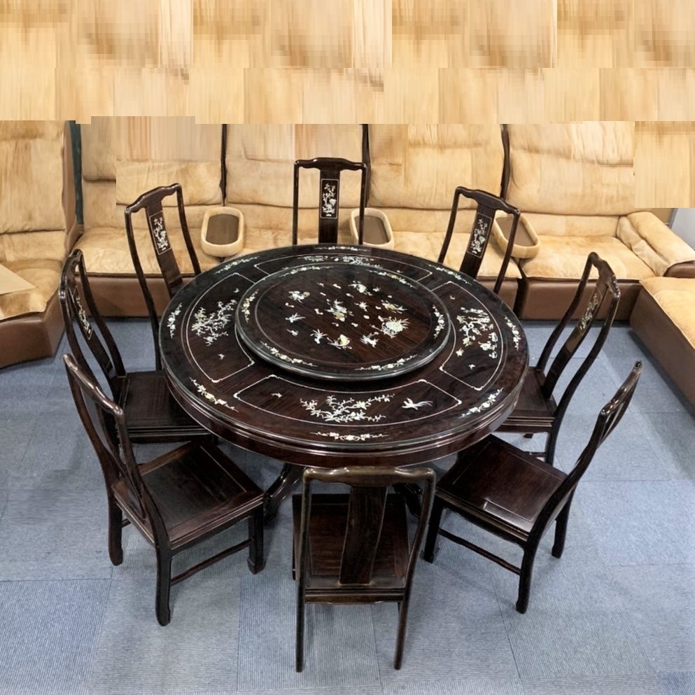 中華 円型テーブル 洋式四本型 回転盤付」演漆のダイニングテーブル