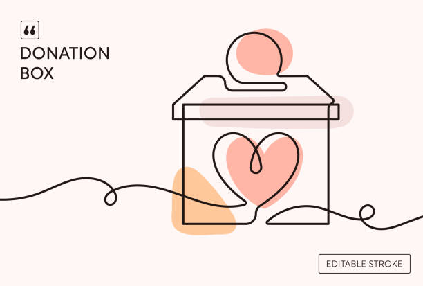 慈善事業への寄付金 1 ラインとアイコン - ライフスタイルのベクターアート素材や画像を多数ご用意 - ライフスタイル, 募金箱, 寄付 -iStock