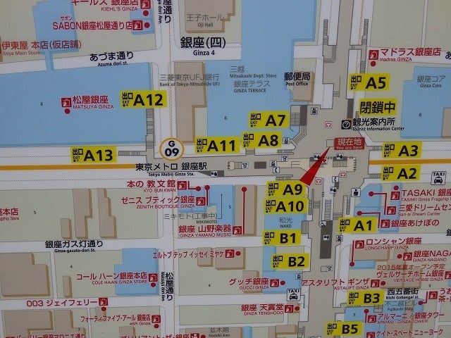 銀座駅周辺案内図と銀座駅構内案内。 地下通路にたくさん案内図↑があるので見てみてください。地下通路銀座 東銀座ginzahigashiginzaundergroundpassage directions지하도