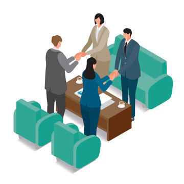 オンライン上で商談、契約が成立。握手をするビジネスパーソンのイラスト素材。200140089- イメージマート