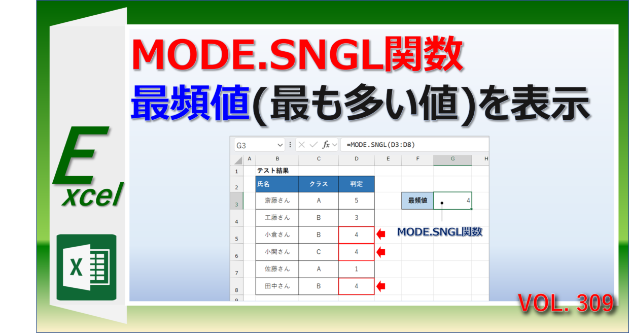 エクセル MODE.SNGL関数で最頻値を求める方法。２番目、３番目の値を計算する方法もExcelの森