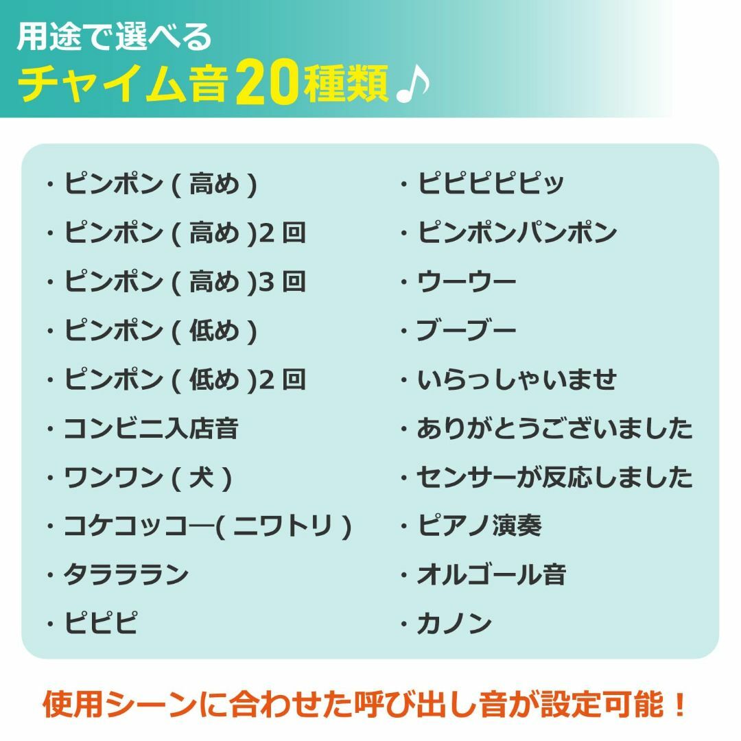 ボタン式ワイヤレスチャイム ドアベル インターホン 無線 最大約80m 呼び出し音38種 音量3