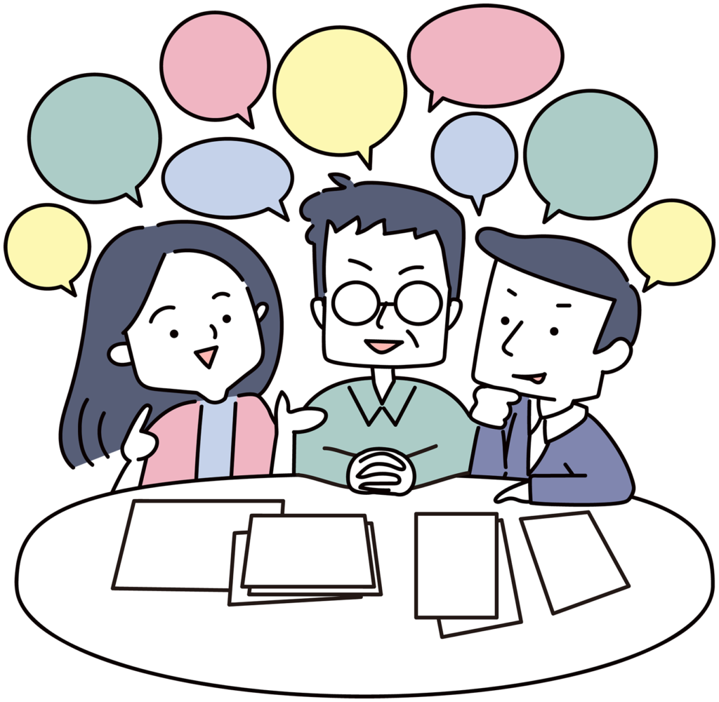 オフィスで上から見たビジネスパーソングループミーティング。専門職のビジネスウーマン、ビジネスマン、オフィスワーカーは、会議テーブル上のプロジェクト計画文書を使用してチーム会議に参加しています。の写真– Unsplashの会議の画像