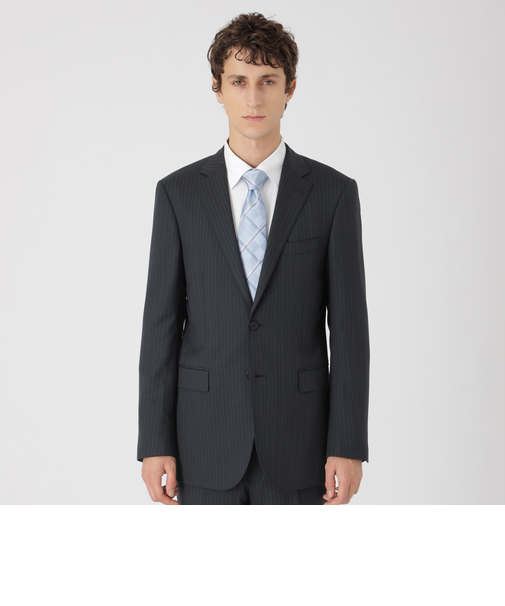 platinum COMME CA ダークグレー ピンストライプ スーツ 44 セールピンストライプ 1プリーツ シングル2Bスーツ
