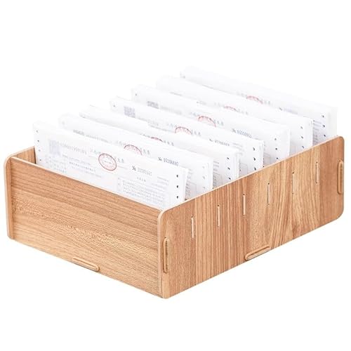 領収書入れケース 木製 卓上収納ラック コンパクトホルダー 5仕切り 省スペース カードケース