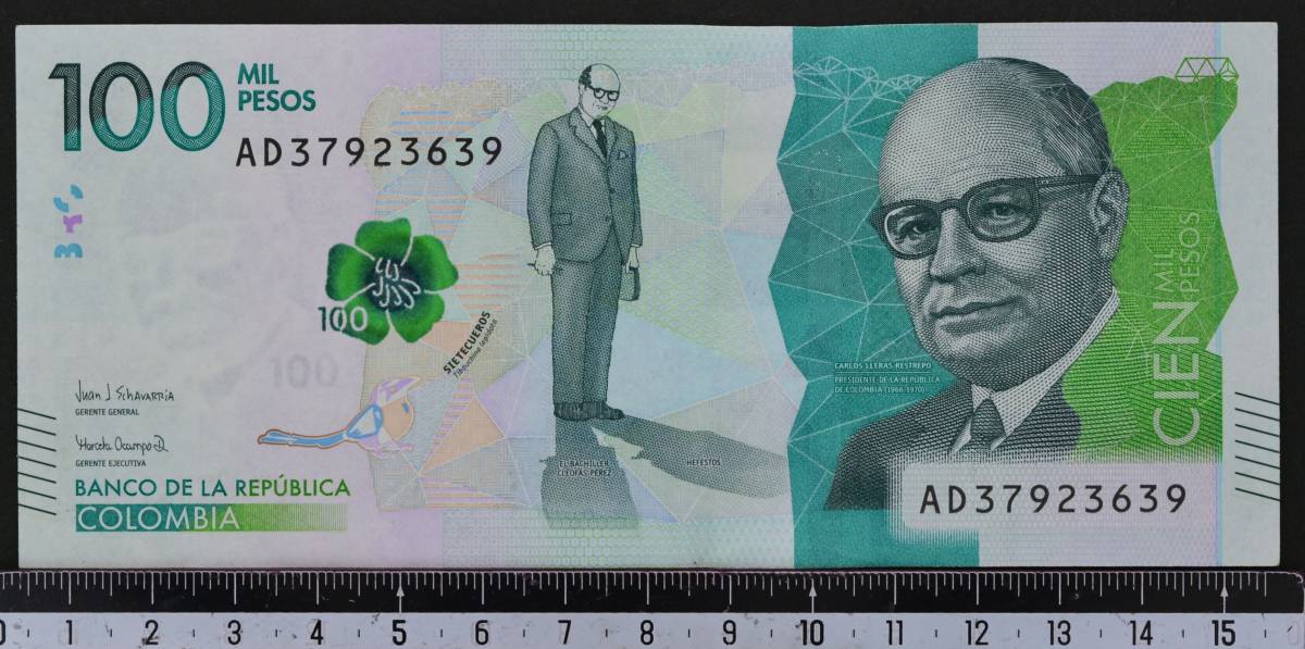 コロンビア 10000 ペソ 2018 2021、UNC、P-460、プレフィックス AF