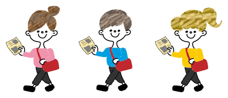 チラシ・ビラ配りのシルエット無料のAi・PNG白黒シルエットイラスト