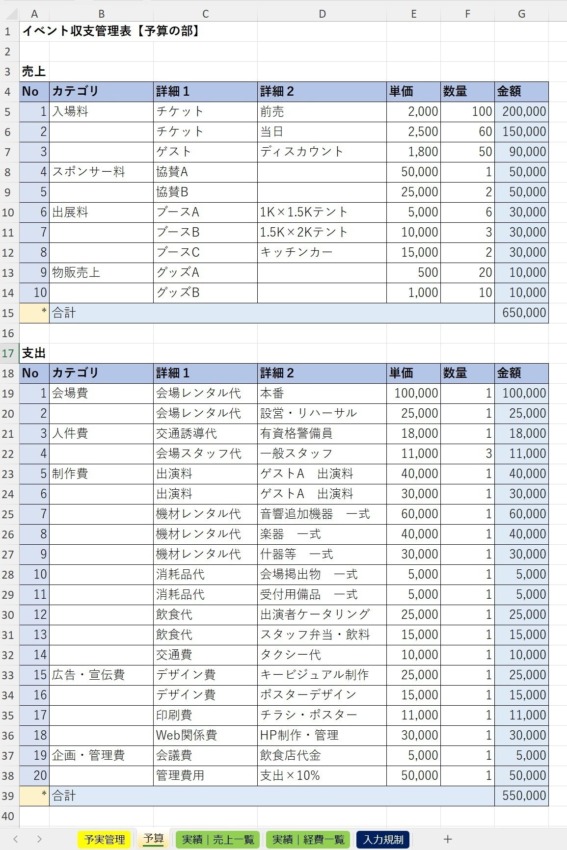 無料で使える収支計算書 簡易ビジネス書式テンプレート 経費削減実行委員会