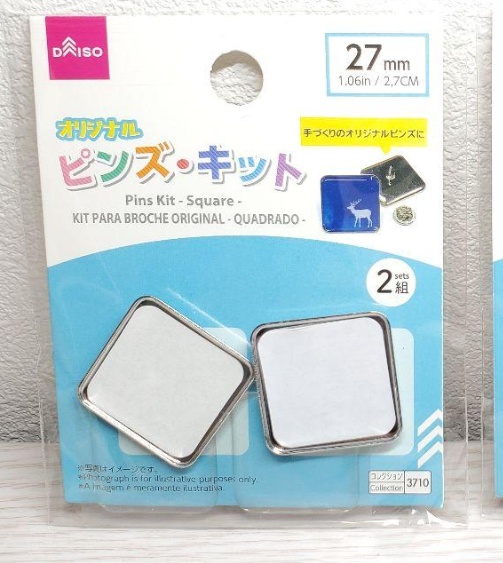 100均ダイソーで売っている缶バッジキット商品一覧。サイズとセット個数 100円