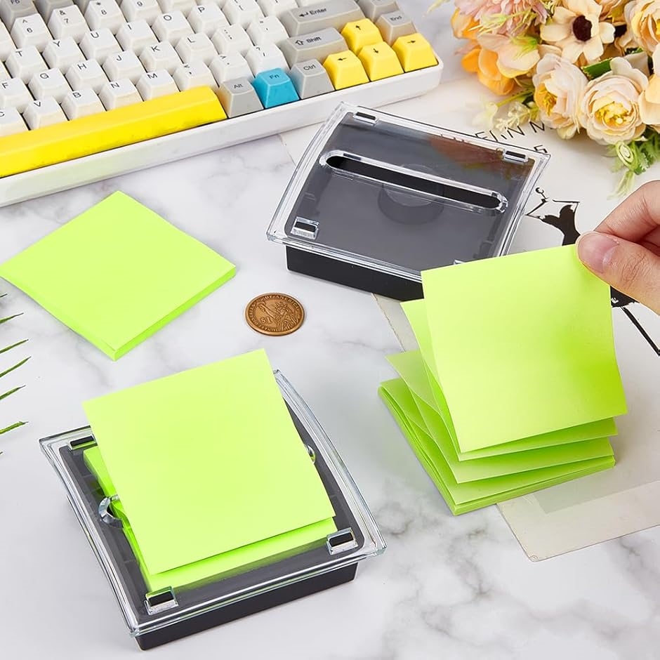 Amazon.co.jp: 付箋ケース ふせんケース ポストイット用ケース メモホルダー 卓上収納 メモ用紙 75x75mm 付箋 270枚収納PUレザー製茶色: 文房具・オフィス用品