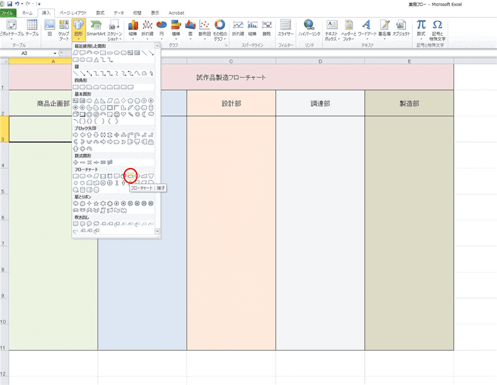 フローチャート フロー図 を作成できるエクセルフリーテンプレートマクロVBAを活用