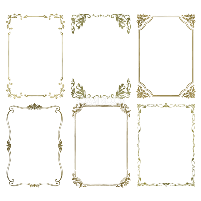 ボーダー柄ゴールド枠-フレンチおしゃれ無料フレーム枠イラスト81634素材Good