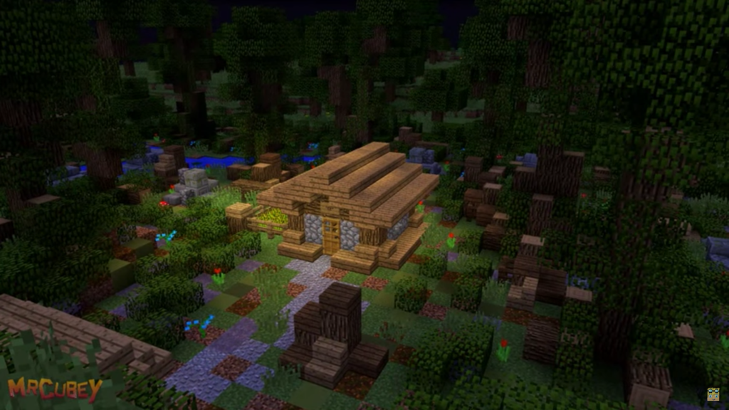 マインクラフト 倉庫付きでサバイバルでも簡単！オークと石だけで作れる仮拠点の作り方 マイクラ建築講座 ゆっくり実況