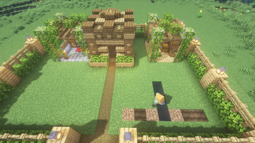 マイクラ建築：サバイバルで実用的な１種類の木で作れる仮拠点。簡単10×10。No.125SOUのマイクラログ