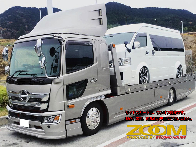 日野 レンジャープロ ワイド メッキ フロントバンパー & リップスカート セット 外装 カスタムパーツ デコトラ バンパースカート 日野 レンジャープロ4t エアループレンジャー メッキ ステップ スカート 標準 ワイド 外装 パーツ デコトラ カスタム 日野4tエアループ