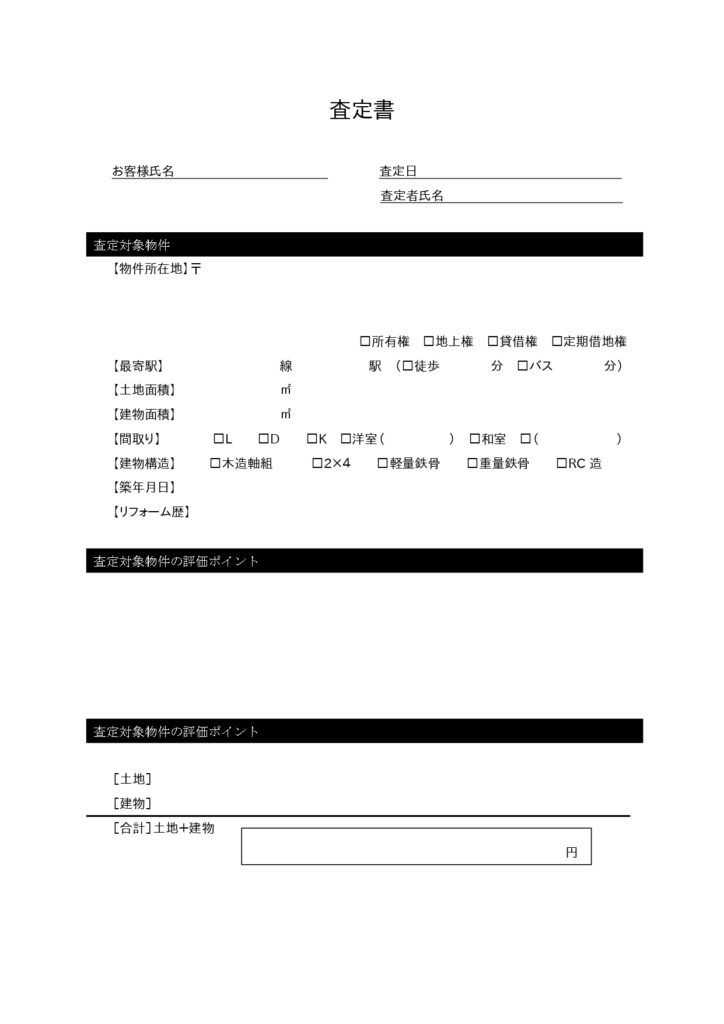 中古車査定チェックシート