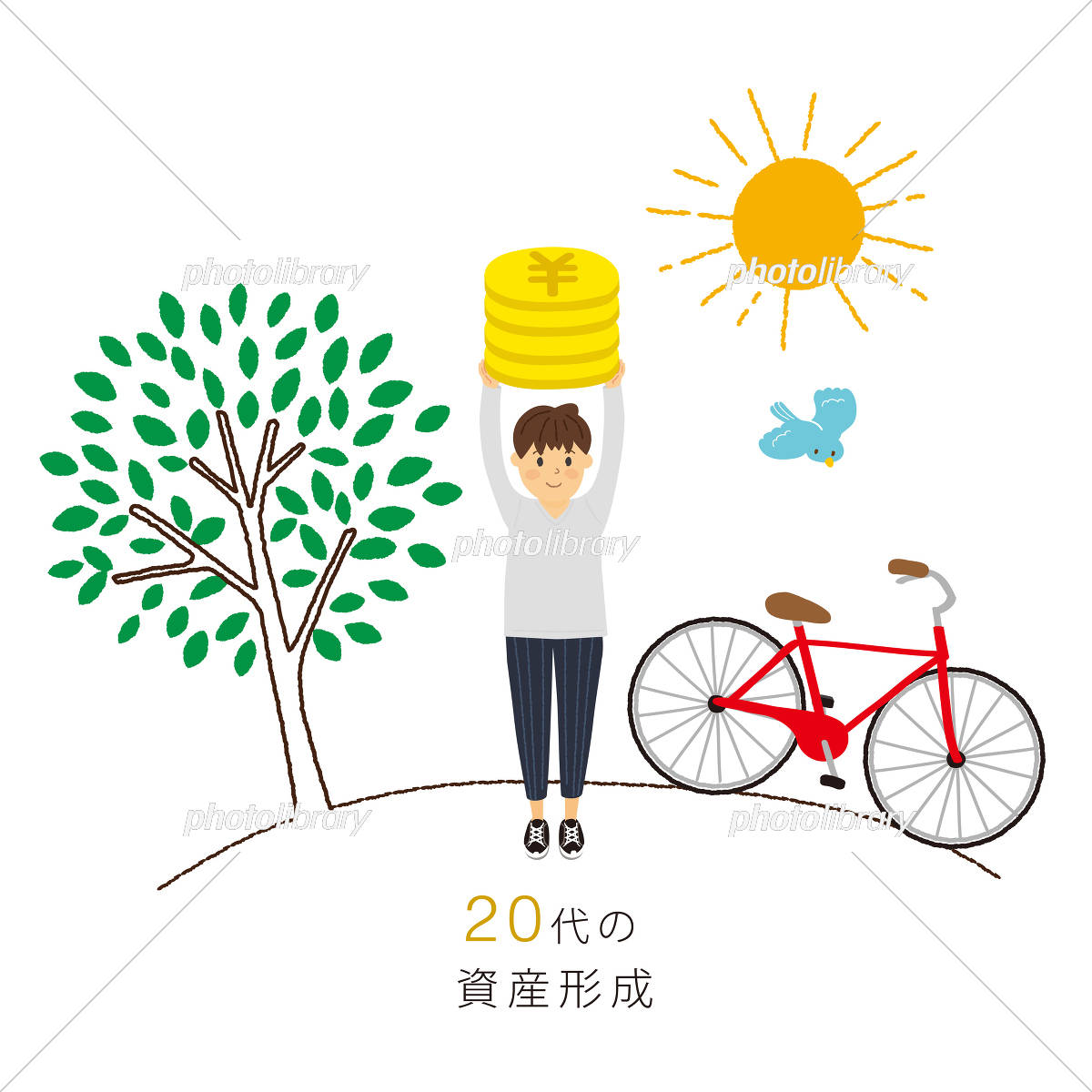 資産形成について考える若い男女のシンプルなイラスト素材 イラスト素材7231845- フォトライブラリ