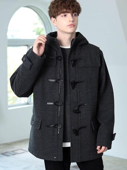 スクールコート メンズ コート ダッフルコート ロング丈 男子 制服 学生服 高校生 通学 中学生 ダッフル 学生 ビジネス フード付き 通勤スクールウェア 秋冬 メルトン アウター ブラック シンプル 無地 カジュアル 男性 男子高生 スクールウェア 冬服