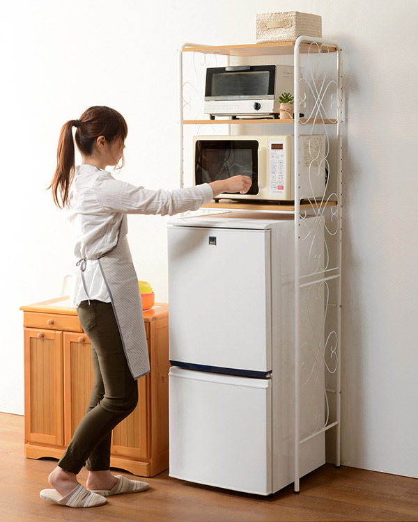冷蔵庫ラック キッチンラック 収納 冷蔵庫上ラック レンジラック スライド棚 高さ調整 トルト 北欧 ドリス 一人暮らし